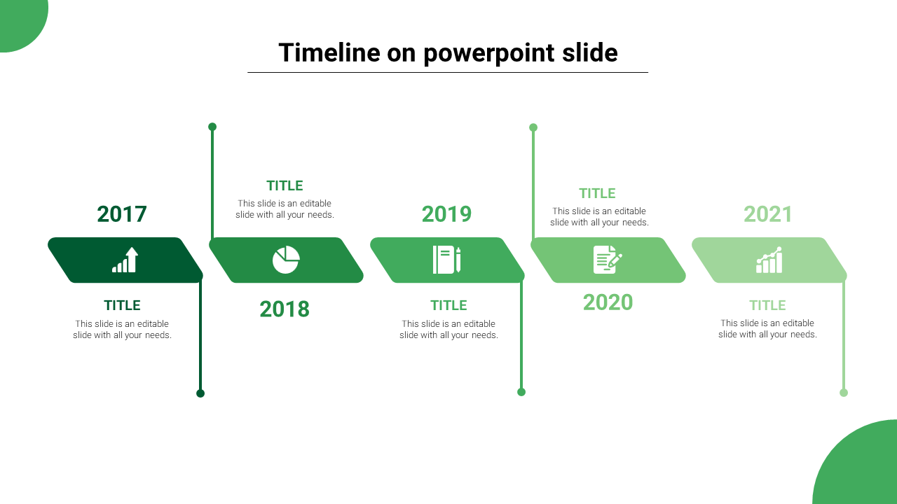 Timeline on powerpoint slide-green
